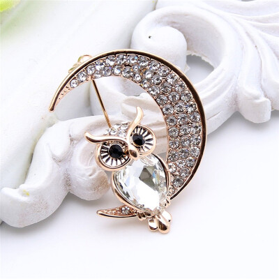 

New Arrived Ladies Animal Rhinestone Twilight Brooch Owl Moon Broches Brooches Lapel Pin Jewelry Women Banquet Festival Gift