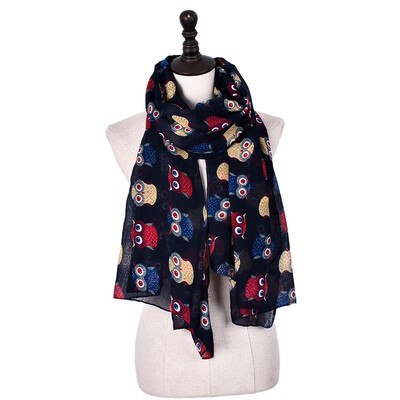 

Jeouly long scarf for beautiful Elegant Women Ladies Owl scarf Summer Beach Scarves Cartoon Cute Owl Women Thin ventilate