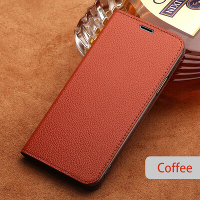 

Genuine Leather flip Case For iPhone 6 7 8 Plus X Litchi Texture Suction cup Style phone cover