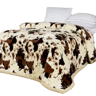 

Super Soft Raschel Blanket Animal Cow Skin Print Double Layer Queen King Size Double Bed Thick Warm Winter Mink Blankets