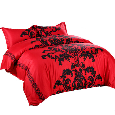 

iDouillet Vintage Palace 3-piece Duvet Cover Set with 2 Pillowcases Microfiber Floral Desgin Queen Size Black&Red