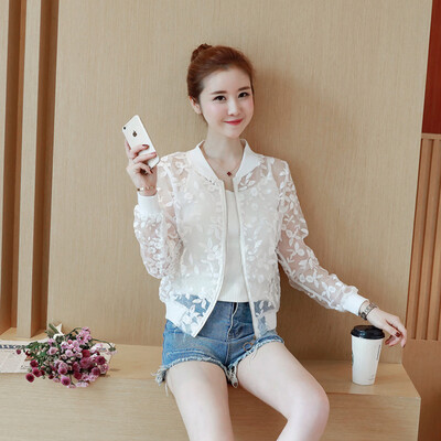

2018 Women Floral Embroidery Sun Protection cloting summer casual shirt Perspective organza womens beach sun protection jack