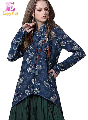

M L High Quality chest 94-98cm vintage cotton new autumn 2017 floral print long sleeve blouse women tops asymmetrical casual