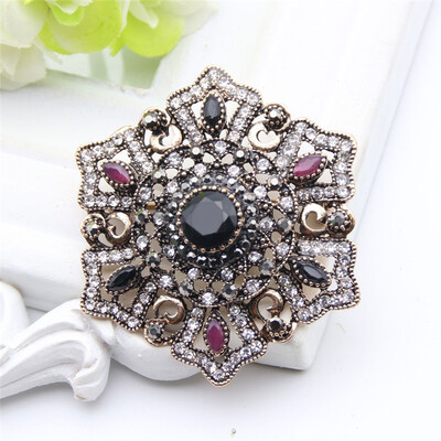 

Vintage Turkish Brooch Pendant Dual-Purpose Women Ethnic Jewelry Retro Gold Color Flower Rhinestone Brooches Broches Hijab Pin