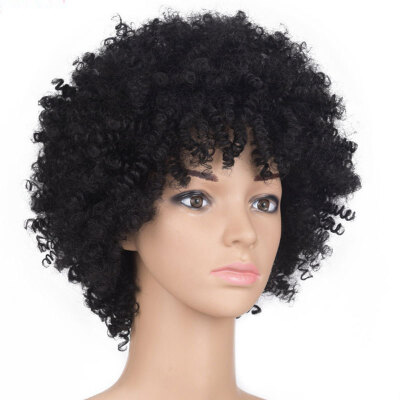 

Натуральный черный синтетический парик волос Afro Kinky Curly Short Wigs Афро-американское жаропрочное волокно