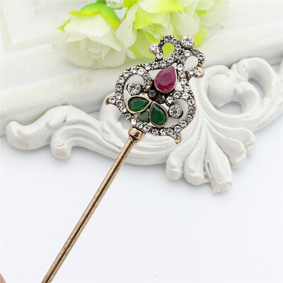 

Vintage Turkish Women Double Side Flower Hair Clasp Arabia Resin Hairpin Jewelry Antique India Bride Comb Tight Updo Hair Sticks