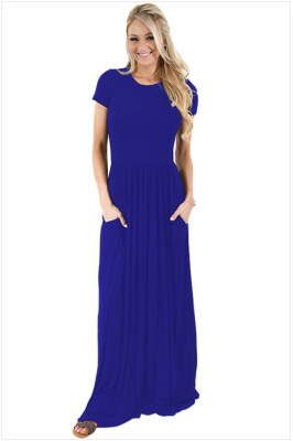 

Short Sleeve Ruched Waist Maxi Dress