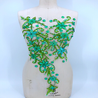 

Pure hand made dazzling green sew on Rhinestones applique crystals patches 6030cm DIY dress accessory