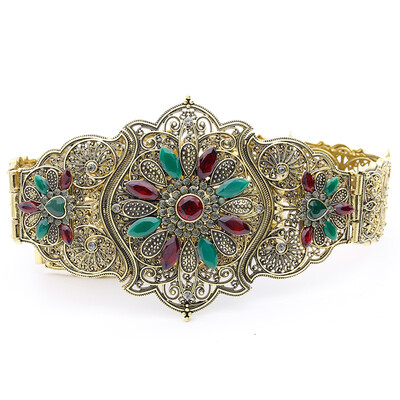 

Luxuriant Round Resin Waist Chain Medieval Noble Belt Adjustable Length Jewelry India Bridal Nigeria Wedding Hollow Flower Belt