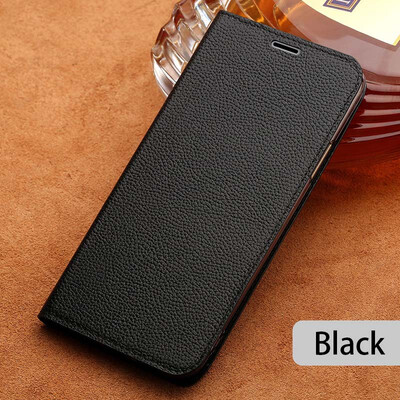 

Genuine Leather flip Case For iPhone 6 7 8 Plus X Litchi Texture Suction cup Style phone cover