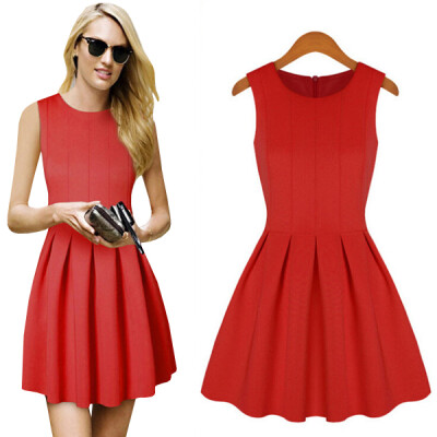 

Lovaru ™ 2015 cute ball gown solid o-neck high quality sleeveless brief above knee mini elegant party lady's dresses