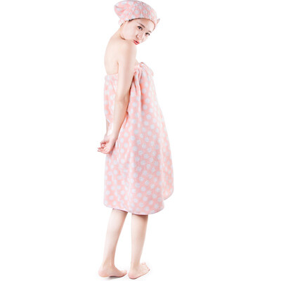 

Sanli Xuerong super soft bow braised towel towel suit bath skirt bath cap wave point - pale pink