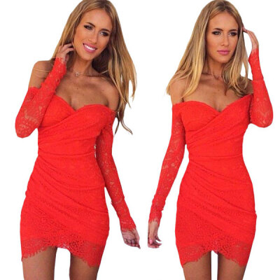 

Lovaru ™New 2015 high quality fashion autumn winter women sexy cross wave laciness strapless hollow out solid mini dresses