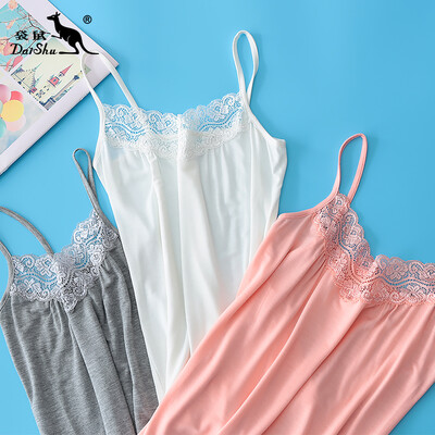

Kangaroo DaiShu sexy lace camisole vest solid color slim cotton bottoming shirt white SM