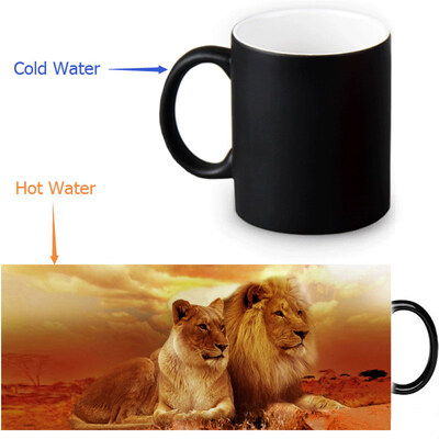 

Lion 350ml / 12oz Heat Reveal Mug Color Change Чашка кофе Чувствительные морфинг-кружки Волшебная чашка для чайных чашек