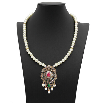

Vintage Flower Strand Bead Pendant Necklace Set Women Antique Simulated-Pearl Chain Турецкая свадебная индийская свадебная смола