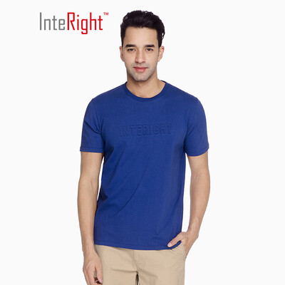 

INTERIGHT round neck T-shirt male net color PIMA cotton embossed short sleeve army green XXL