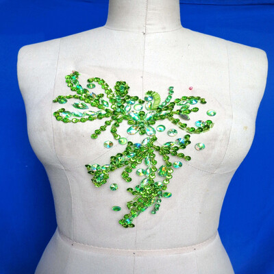 

Handmade light green crystal trim patches sew on Rhinestones applique with stones beads sequins 2418cm for dress accessory