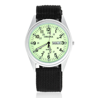 

ORKINA P1012 Mens Military Style Double Calendar Watches with Arabic Numerals Dial - Luminous Green Black