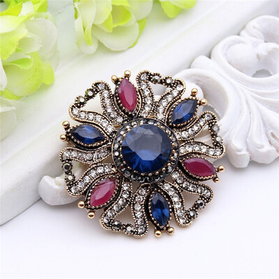 

Vintage Women Flower Brooch Pin Turkish Round Corsage Jewelry Resin Antique Arabesque Broches Brooches Ladies Scarf Hijab Pins