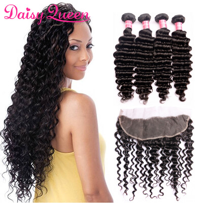 

8A Brazilian Deep Wave Bundles With Frontal Brazilian Deep Wave Virgin Hair With Closure 100 Unprocessed Virgin Curly Human Hair