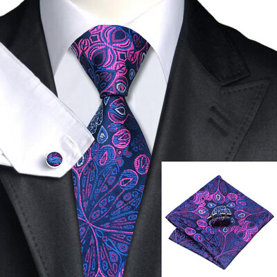 

N-0483 Vogue Men Silk Tie Set Purple Floral Necktie Handkerchief Cufflinks Set Ties For Men Formal Wedding Business wholesale