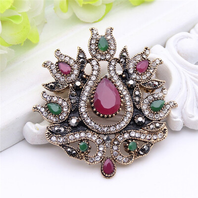 

Vintage Turkish Women Tulips Brooch Pin Antique Gold Color Flower Resin Jewelry Brooches Ladies Scarf Hijab Pins Broches Bijoux