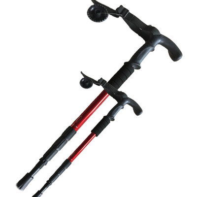 

Top Man Town outdoor trekking pole aluminum alloy ultra light T-handle 4 section hiking cane DSZ311T red