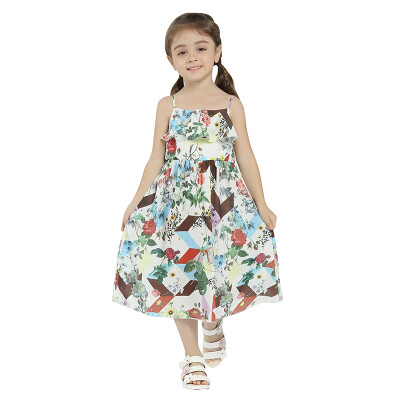 

Girls Summer Dress 2018 New Arrival Print Flowers Dresses Kids Clothes Knee Length Girl Dresses Spring Cotton broadcloth
