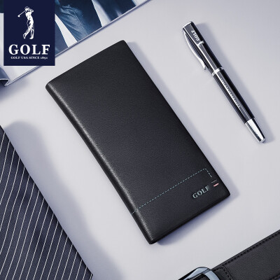 

Golf GOLF first layer cowhide mens wallet long wear-resistant leather card money simple ultra-thin wallet Q8BV11982J black