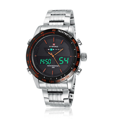 

naviforce 9 024 мужчин роскошь серебро бренд полной стали кварцевые часы цифровой во главе армии fahion спортивные часы