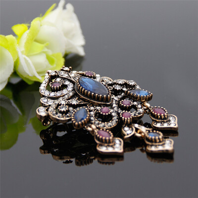 

Byzantine Style Women Resin Vintage Brooch Pins Antique Gold Color Turkish Creeping Pattern Ethnic Wedding Jewelry Indian Bijoux