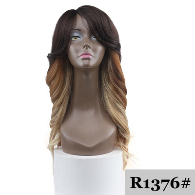 

XTRESS Heat Resistant Synthetic Wigs For Women Natural Long Straight With Bangs 26" Ombre Hair Black To Brown 180 Heavy Density