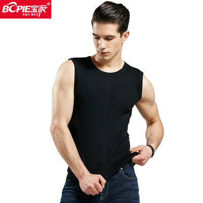 

Baopai BOPIE mens vest mens cotton wide shoulder fitness vest Slim bottoming shirt 6601 black round neck M 16590