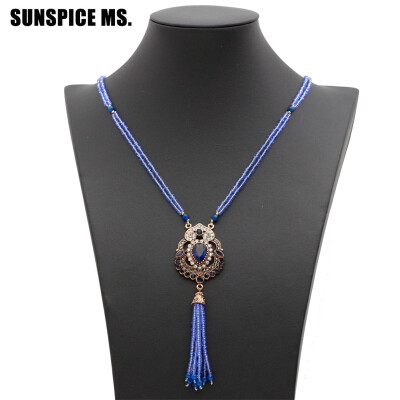 

Vivid Color Turkish Women Vintage Strand Seed Bead Necklace Flower Long Pendant Sweater Chain Bohemia Antique Wedding Jewelry