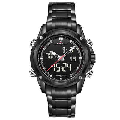 

naviforce 9050 мужчин во главе с 30 водонепроницаемый кварцевые часы двойного времени нержавеющей стали серебряные наручные часы