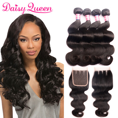 

Brazilian Body Wave 4 Bundles With Lace Closure Brazilian Hair Weave Bundles With Closure 8A Brazilian Virgin Hair With Closure
