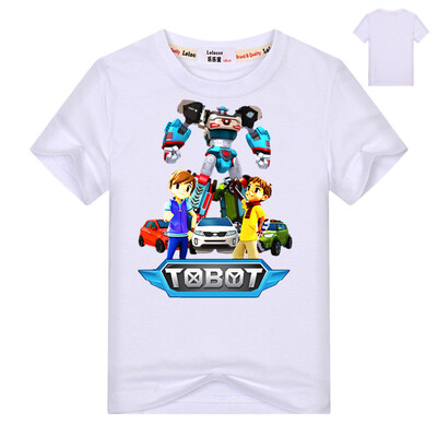 

2018 Robot Tobot Футболка для мальчиков Детская летняя одежда Новые мультяшные печатные топы Тройники Синяя футболка для детей Кос