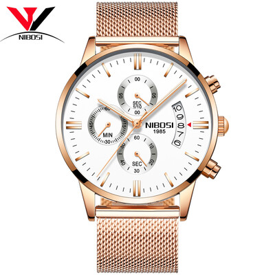 

NIBOSI кварцевые наручные часы Мужские часы Мужские часы Мода Top Brand Luxury Wristwatch Mesh Strap Нержавеющая сталь Водонепроницаемый Relogios