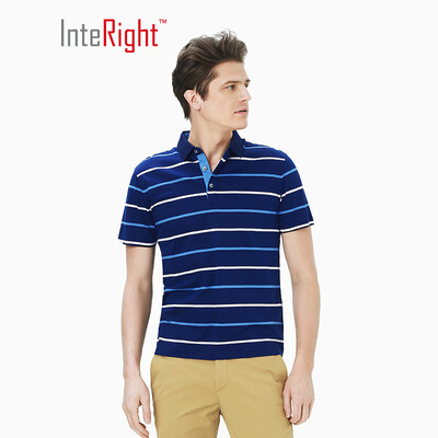 

INTERIGHT 10 silk horizontal strip mens business polo shirt blue&white strips