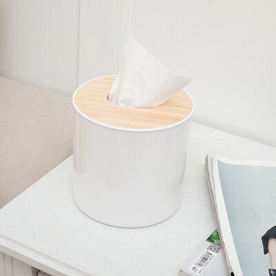 

Shouyou creative desktop paper towel storage box bamboo wood roll paper tissue box round living room household paper tissue box