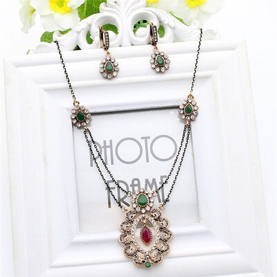 

Vintage Women Flower Jewelry Устанавливает турецкую длинную ожерелье с капюшоном с капюшоном из античного золота с бриллиантами