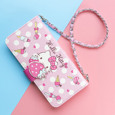 

Hello Kitty Apple 8 / 7Plus Mobile Shell iPhone8 / 7Plus Cartoon Bracket All-inclusive Flip clamshell Chain Cover Клубника Hello Kitty