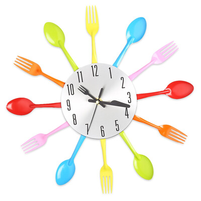 

Multicolors Fork Spoon Kitchen Cutlery Wall Clock Home Decoration