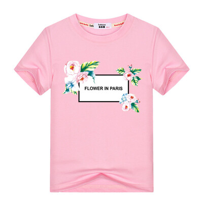 

Girls Cute T shirt Flower В Париже Письмо Печатные топы Летние 100% Хлопок с коротким рукавом Мультфильм Футболка Дети Мода Брендо
