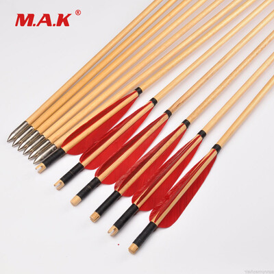 

6 Pcs HandMade Wooden 31 inches Cedar Pine Arrow with Turkey Feathers OD 85mm for Archery Shooting Target