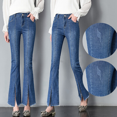 

AUDDE jeans female 2018 women&39s spring new Korean version of the thin micro-la jeans women spring&autumn high waist Slim wide-leg speaker nine pants zx3C1069803 blue 26