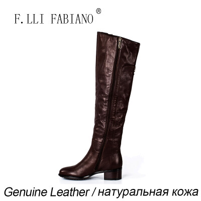 

Western Style Low-heeld Round Toe Knee High Genuine Leather Boots with Side Zip for Women