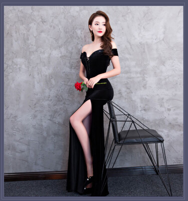 

Banquet evening dress female sense of the annual host fishtail skirt long velvet slim dignified atmosphere