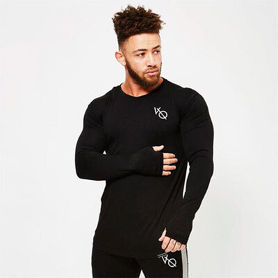 

Muscle Dr brother mens new fitness long-sleeved polo shirt sports Slim long-sleeved cotton tide mens T-shirt